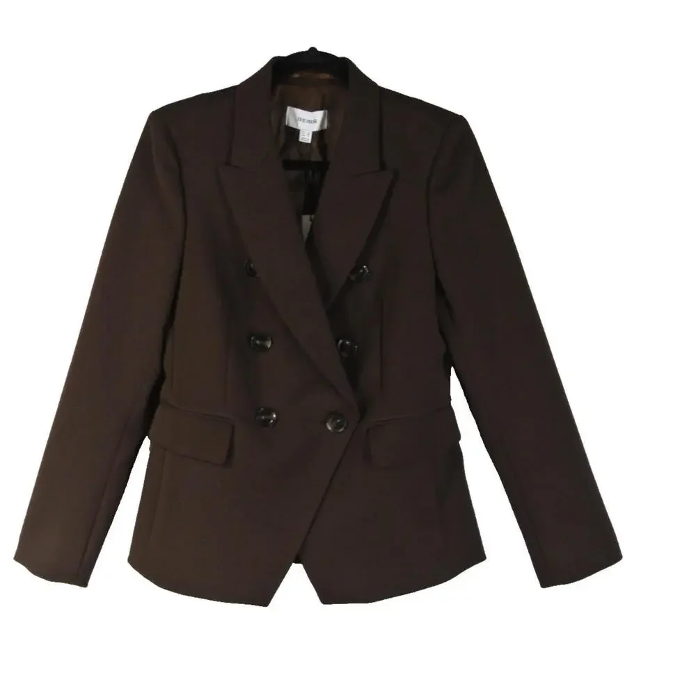 NEW, REISS Petite Twill Double-Breasted Blazer in Chocolate Brown Size 6 #SJ2060 - Picture 4 of 9